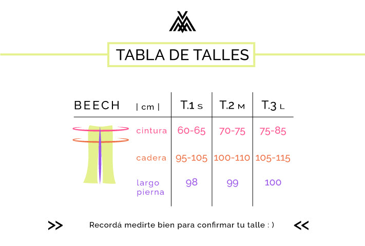 Tabla de talles modelo pantalón Beech