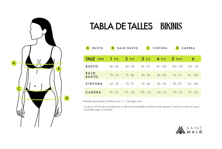 Tabla de talles Bikinis